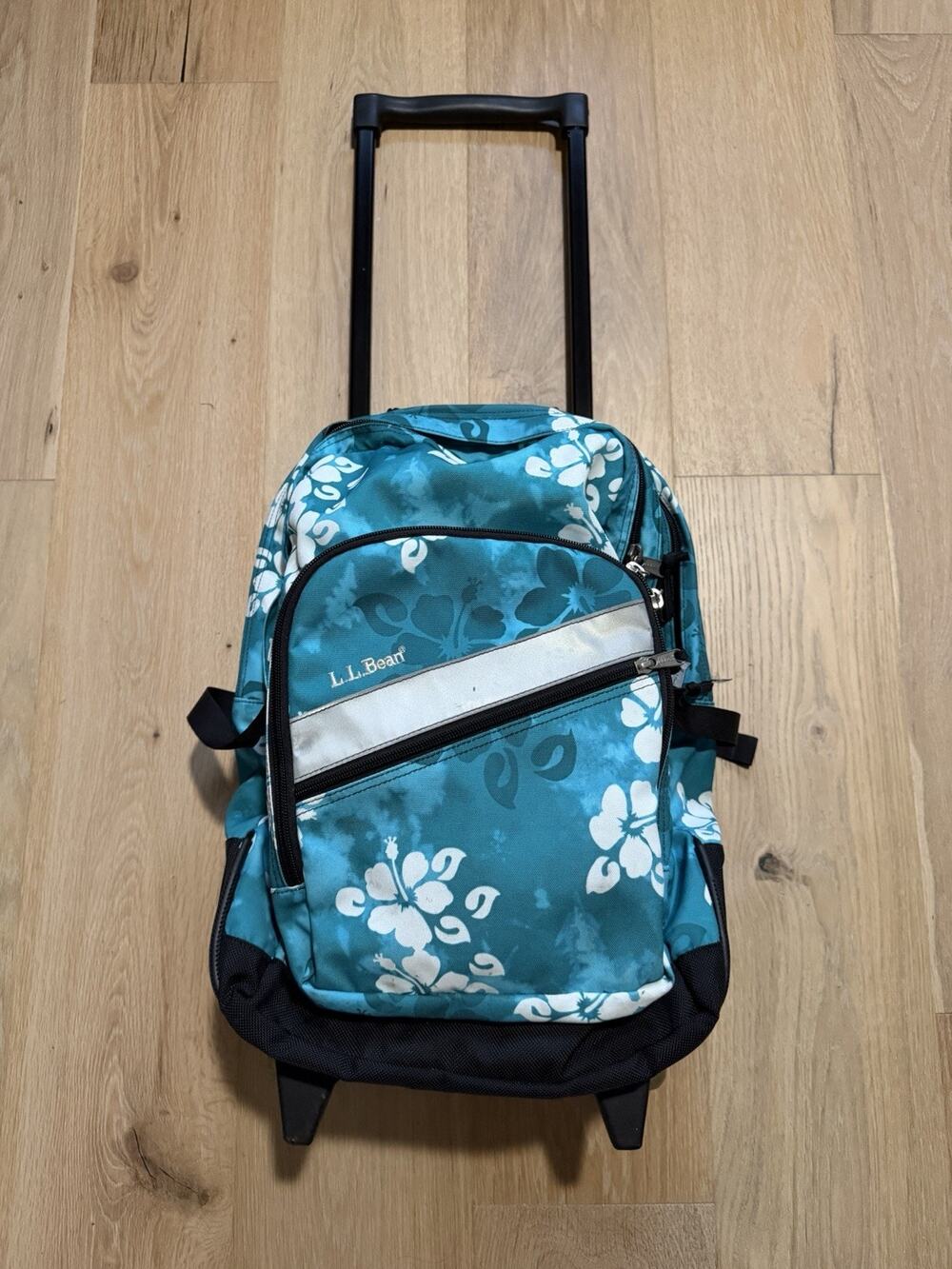 LL Bean Rolling Deluxe Bookpack T-Frame Teal Hawaiian Backpack RARE Carry On